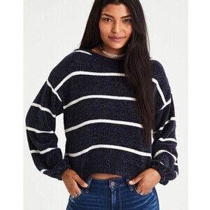 American Eagle Womens XS Black Knit Pullover Oversized Sweater Balloon Sleeve